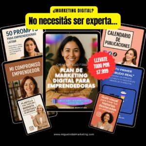 Ebook Plan de Marketing Digital para Emprendedoras + 50 prompts listos para chat gpt gratis + Ejercitación + Plantillas listas para usar + 4 Ebooks extras - PRECIO LANZAMIENTO!